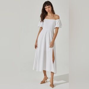 ASTR off shoulderPuff Sleeve midi Dress
